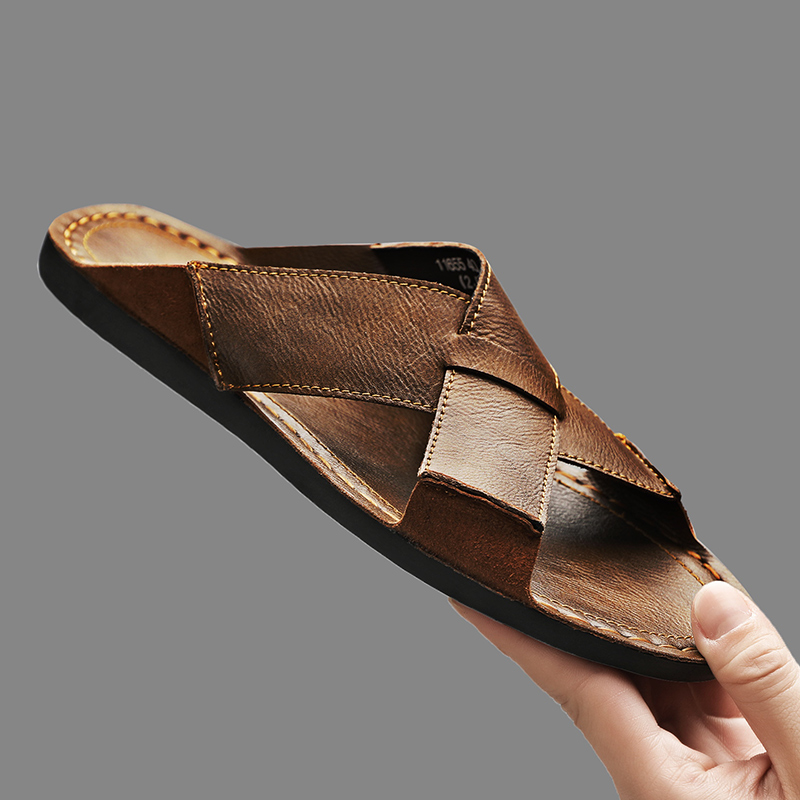 Men'S Accessories Leather - Fashion Genuine Leather Men Slippers Summer