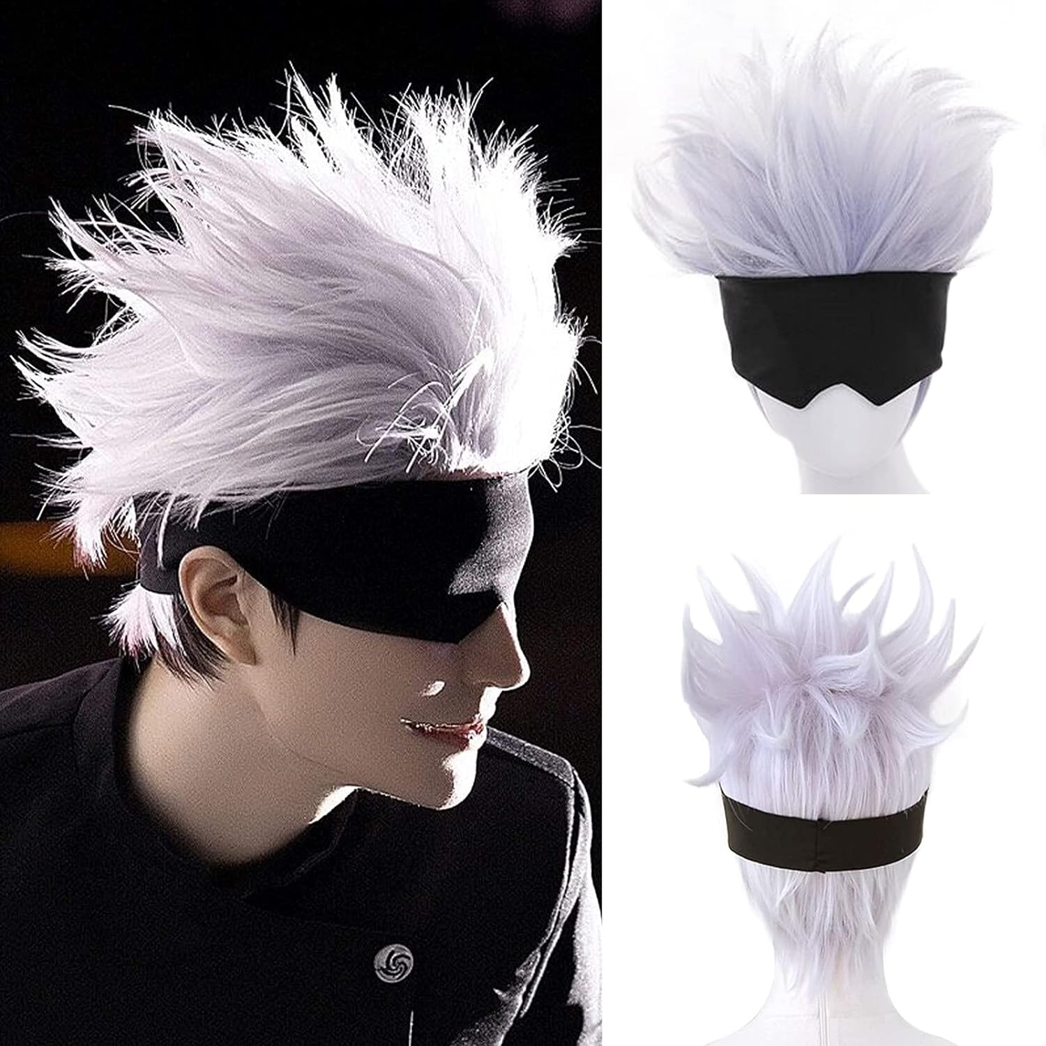 Men Accessories In Silver - Black Blindfold + Short Wavy Cosplay