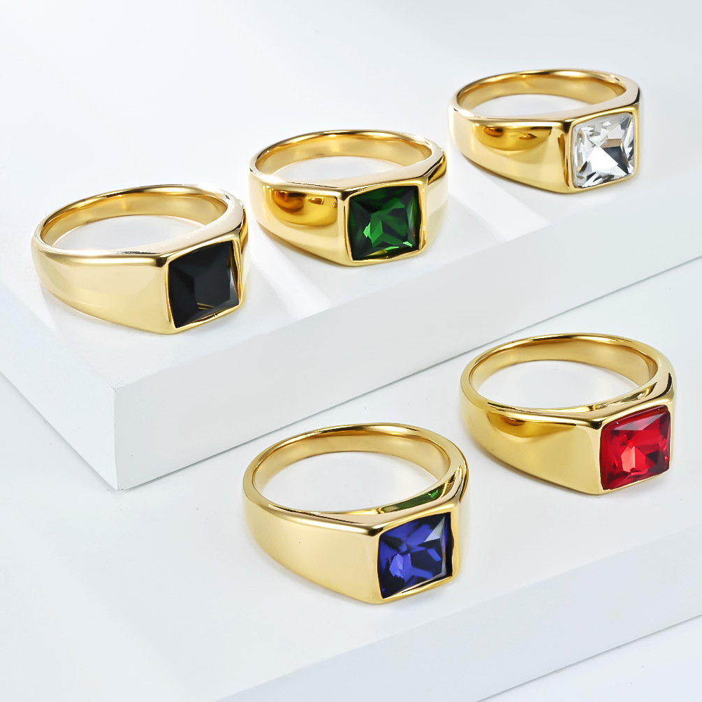 Stainless Steel Shinny Zircon  - Signet Ring Men ulasan dan harga