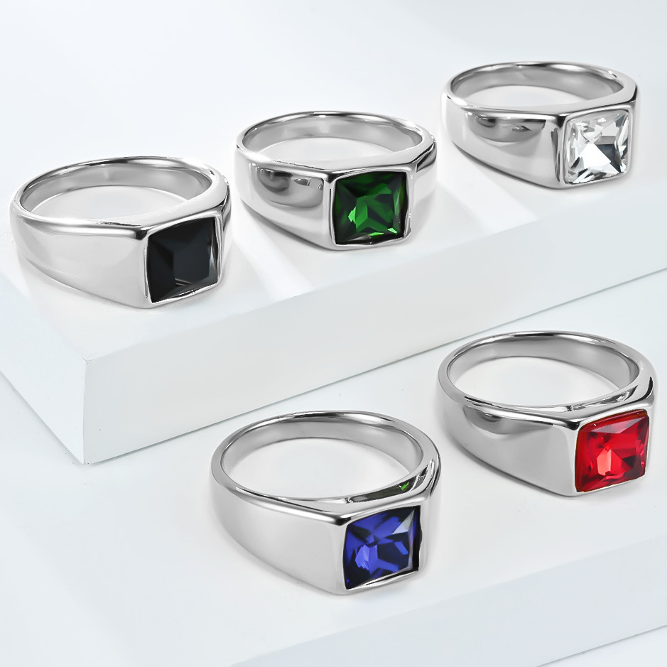 Stainless Steel Shinny Zircon  - Signet Ring Men ulasan dan harga