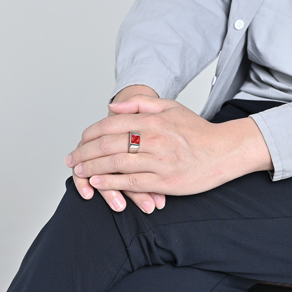 Stainless Steel Shinny Zircon  - Signet Ring Men ulasan dan harga