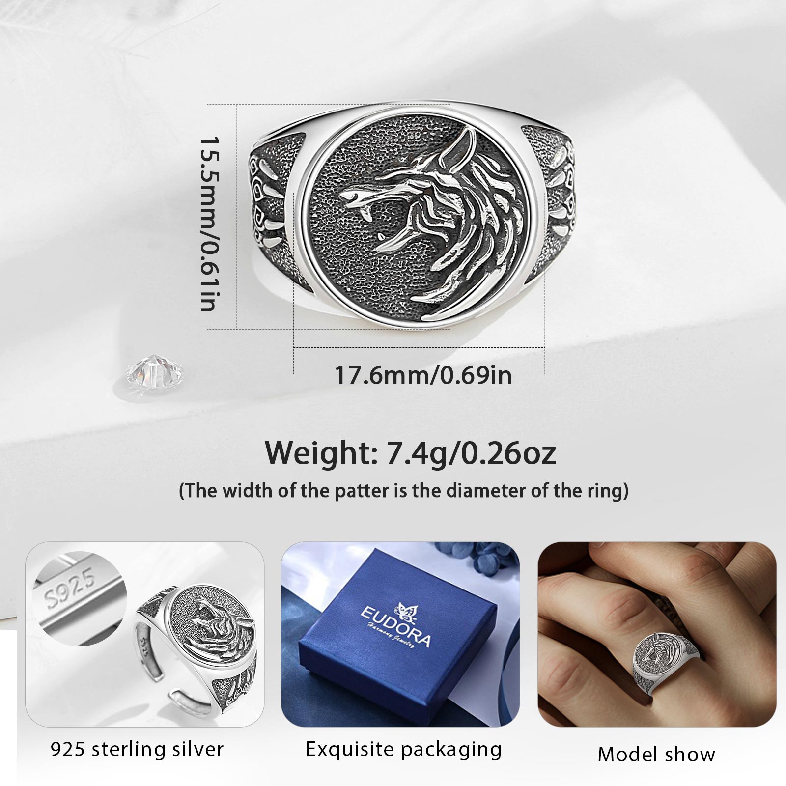 Eudora 925 Sterling Silver Vik - Signet Ring Men ulasan dan harga
