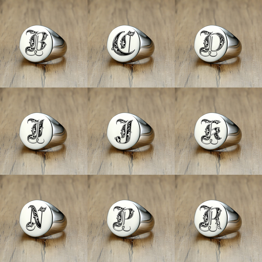 Vnox Stylish Pattern Font Init - Signet Ring Men ulasan dan harga